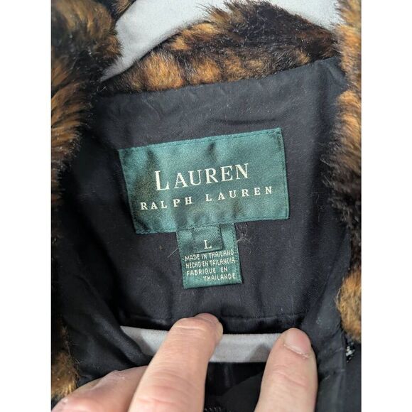 Lauren Ralph Lauren Quilted Jacket women's size Large‎ black faux fur leopard - Picture 3 of 7